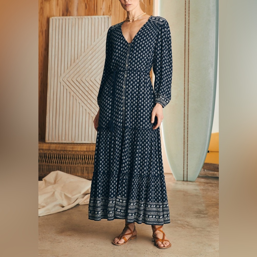 Faherty Orinda Long Sleeve Belted Maxi Dress